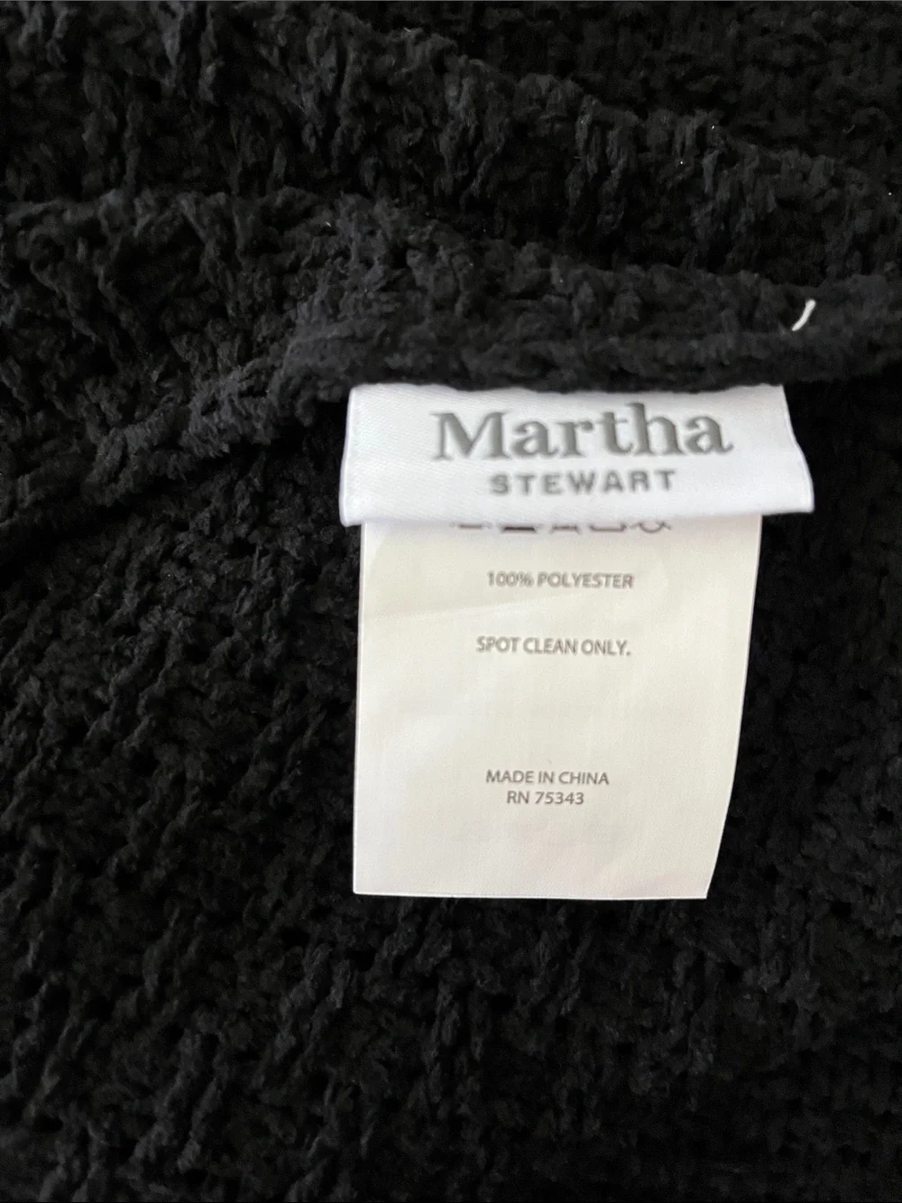 Martha Stewart Black Throw with White Crochet Ghost